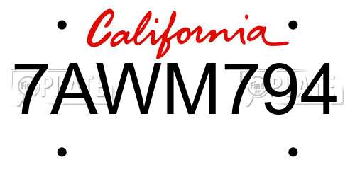 7AWM794 California License Plate