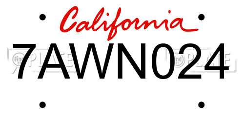 7AWN024 California License Plate