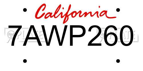 7AWP260 California License Plate