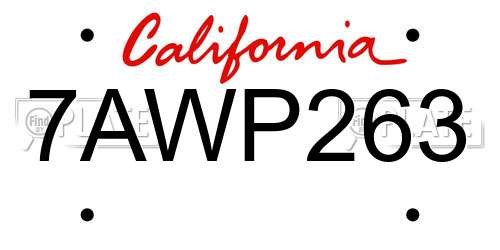 7AWP263 California License Plate