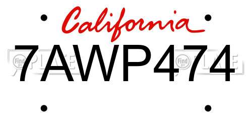 7AWP474 California License Plate