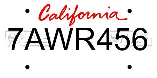 7AWR456 California License Plate