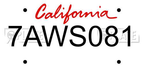 7AWS081 California License Plate