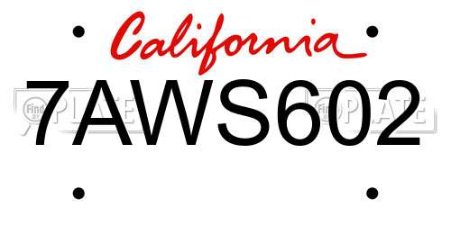 7AWS602 California License Plate