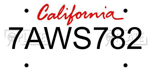 7AWS782 California License Plate