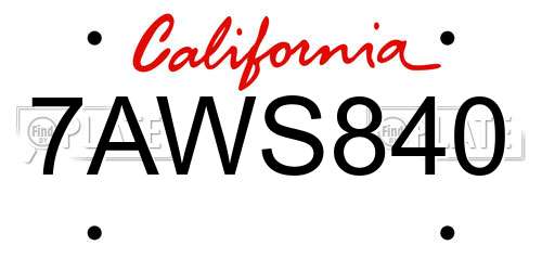 7AWS840 California License Plate
