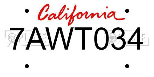 7AWT034 California License Plate