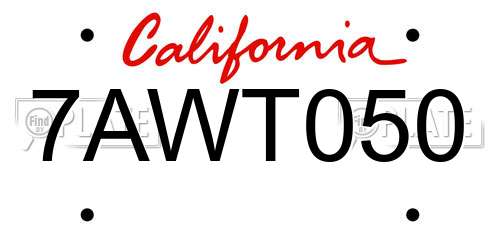 7AWT050 California License Plate