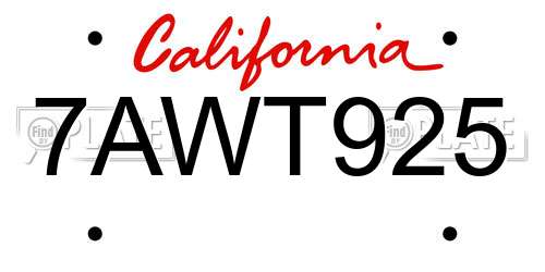 7AWT925 California License Plate