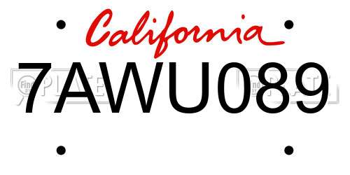 7AWU089 California License Plate