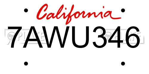 7AWU346 California License Plate