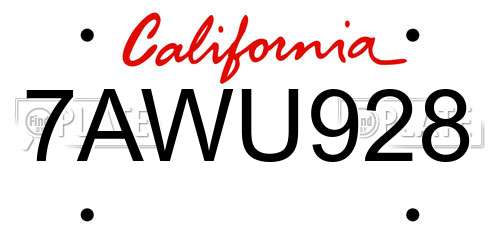 7AWU928 California License Plate