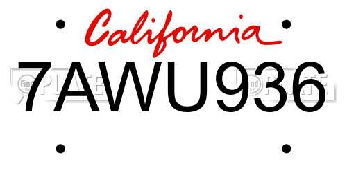 7AWU936 California License Plate