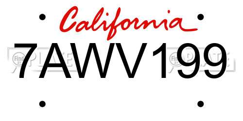 7AWV199 California License Plate