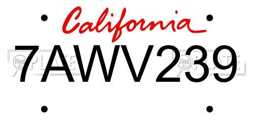 7AWV239 California License Plate