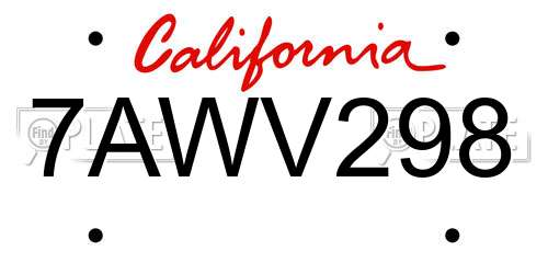 7AWV298 California License Plate