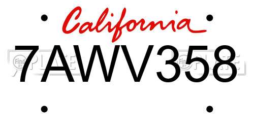 7AWV358 California License Plate
