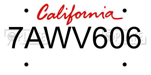7AWV606 California License Plate