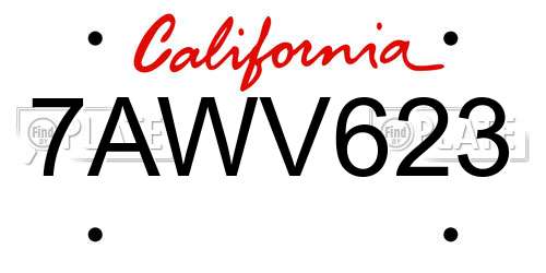 7AWV623 California License Plate