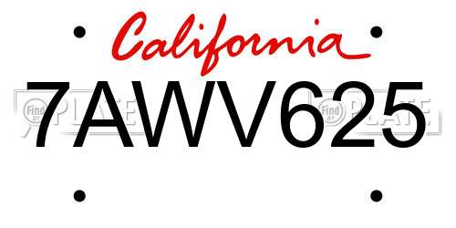 7AWV625 California License Plate