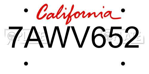 7AWV652 California License Plate