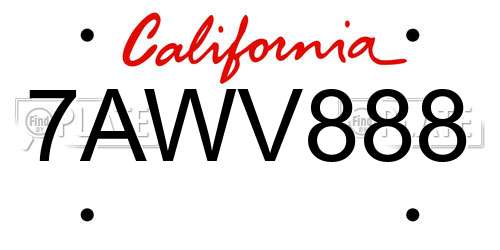 7AWV888 California License Plate