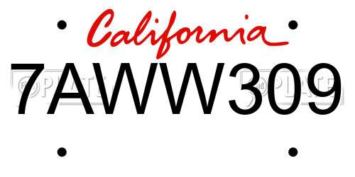 7AWW309 California License Plate