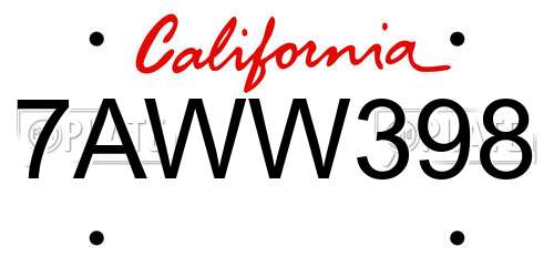7AWW398 California License Plate