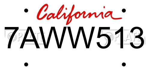 7AWW513 California License Plate
