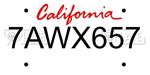 7AWX657 California License Plate