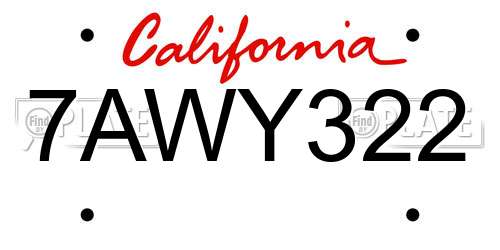 7AWY322 California License Plate