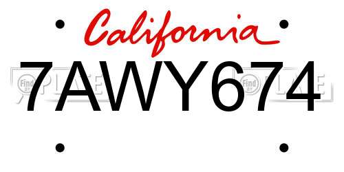 7AWY674 California License Plate