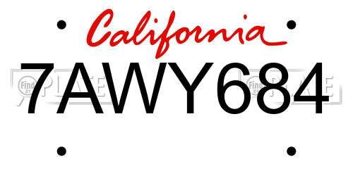 7AWY684 California License Plate