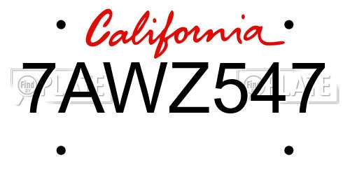 7AWZ547 California License Plate