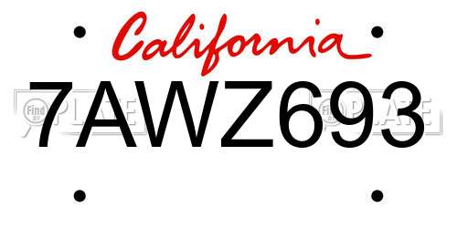 7AWZ693 California License Plate