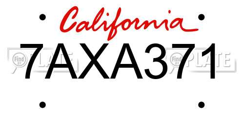 7AXA371 California License Plate