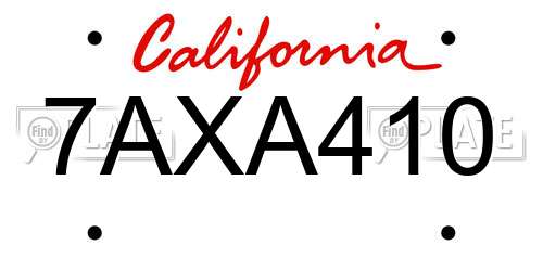 7AXA410 California License Plate
