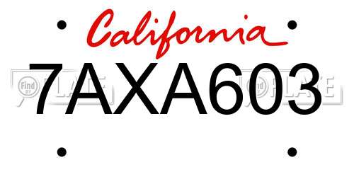 7AXA603 California License Plate