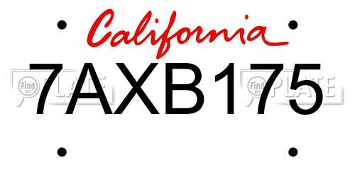 7AXB175 California License Plate