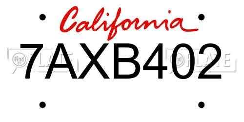 7AXB402 California License Plate