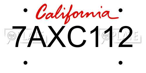 7AXC112 California License Plate