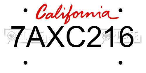 7AXC216 California License Plate