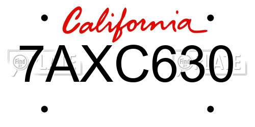 7AXC630 California License Plate