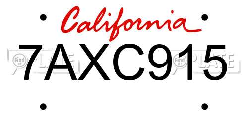 7AXC915 California License Plate