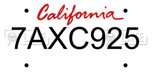 7AXC925 California License Plate