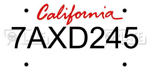 7AXD245 California License Plate