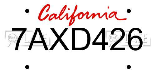 7AXD426 California License Plate