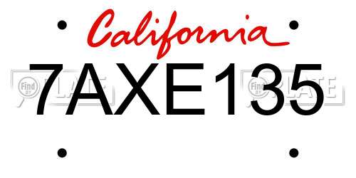 7AXE135 California License Plate