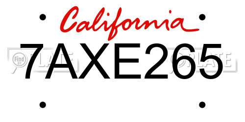 7AXE265 California License Plate