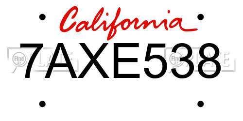 7AXE538 California License Plate